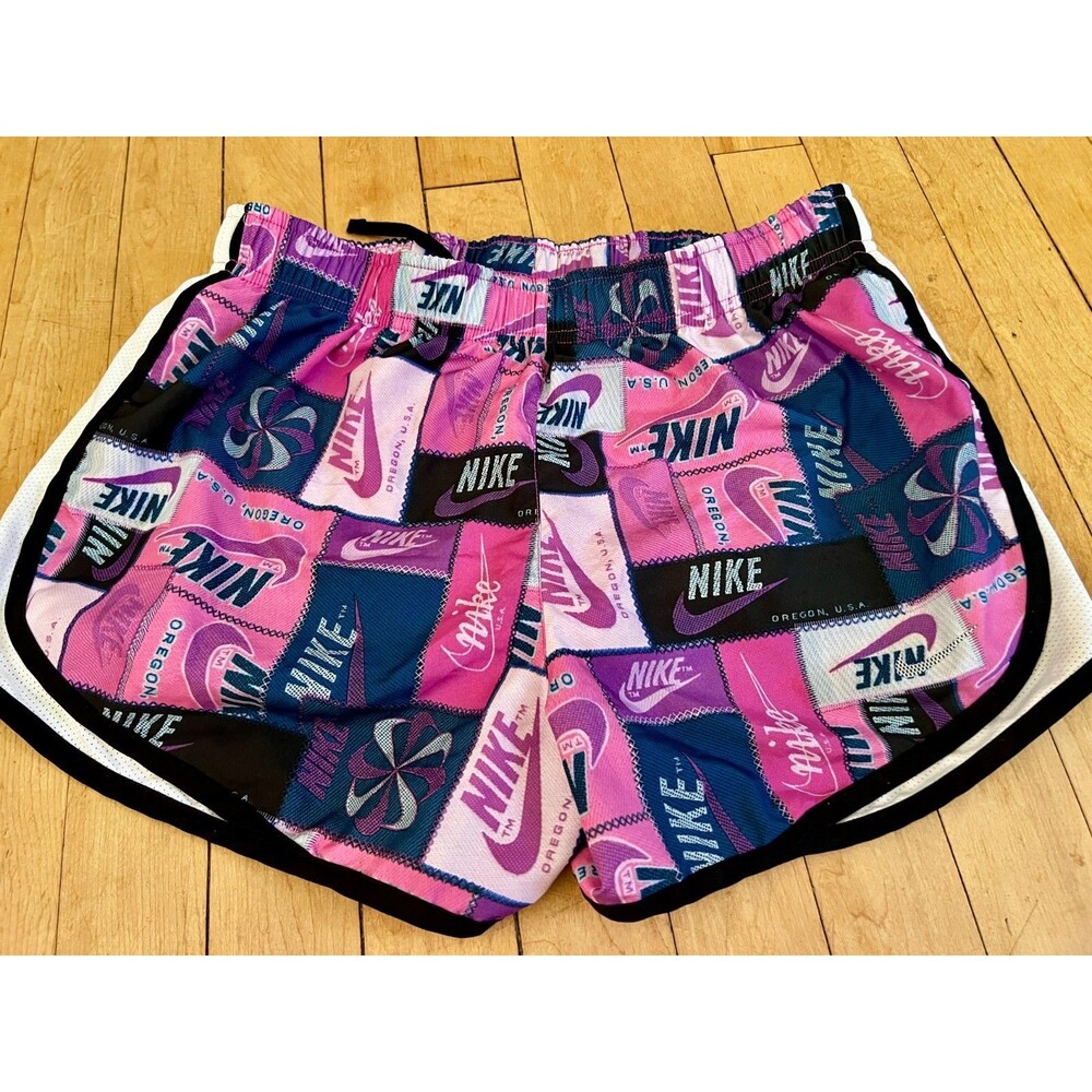 Nike Shorts Women's Size M, Pink Logo Blue Patchwork Pull On, Dri Fit